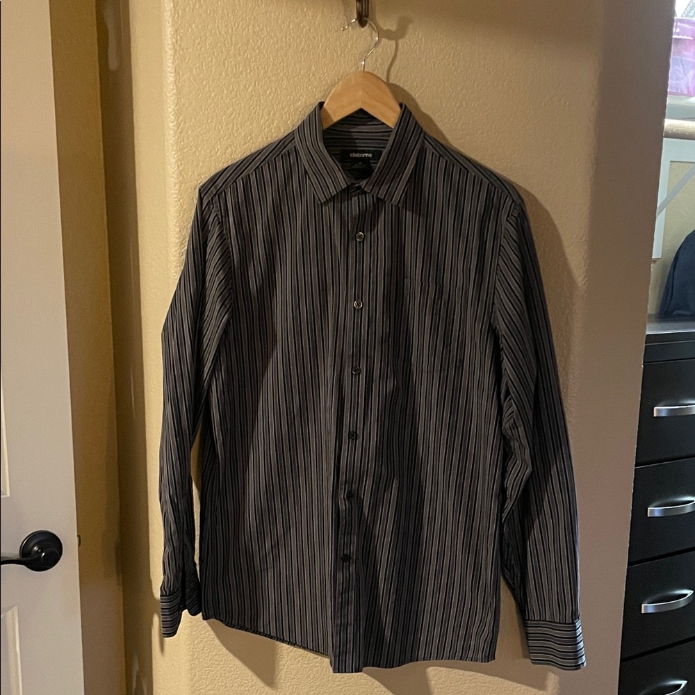 Claiborne Men's Black and Gray Striped Shirt Size M